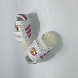 Adidas Baby Girl Pink and White Soft Shell Top  Sneakers. Size 1K.